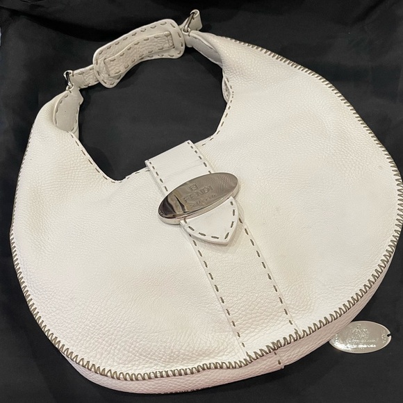 Fendi Handbags - White Calfskin Fendi Selleria Handmade Shoulder Tote Bag High-End Fendi Dust Bag